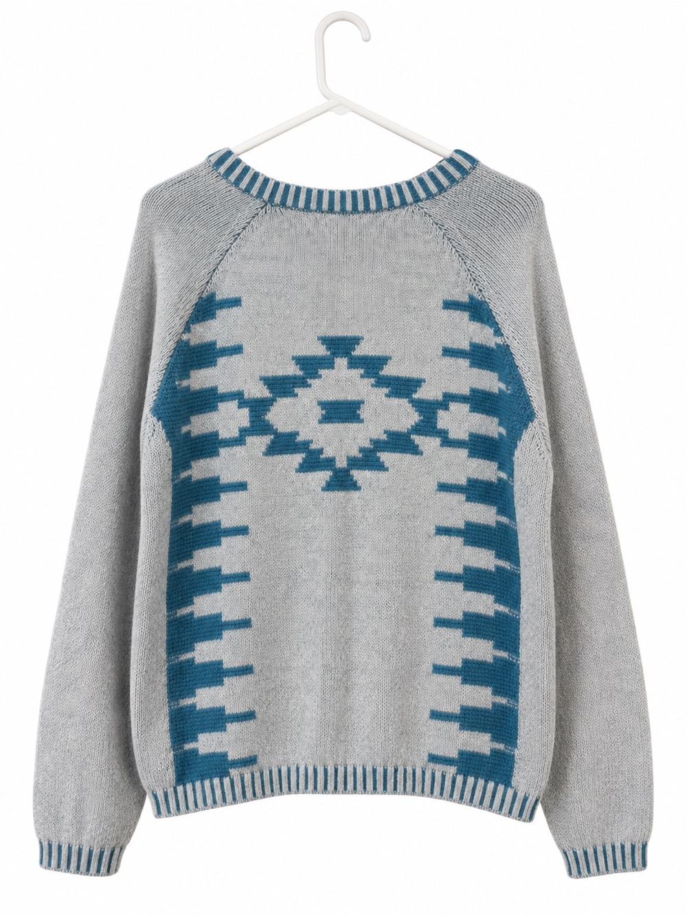 Pendleton Southwestern Geometric Cotton Sweater Teal Blue-Green Gray Size L - Picture 3 of 7